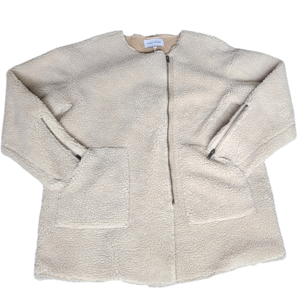 Elizabeth and James Faux Sherpa Coat Off-Set Zipper Cream Fleece Jacket … - Picture 6 of 17